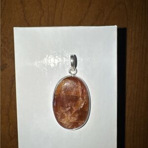 Solid Sterling Silver Sunstone Oval Pendant - Women Jewelry